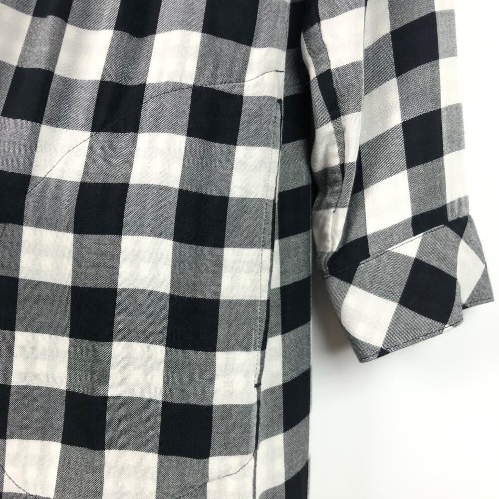 J. Jill Gingham Double Cloth Dress Roll Tab Sleeve Button Back Black & White - Picture 12 of 16